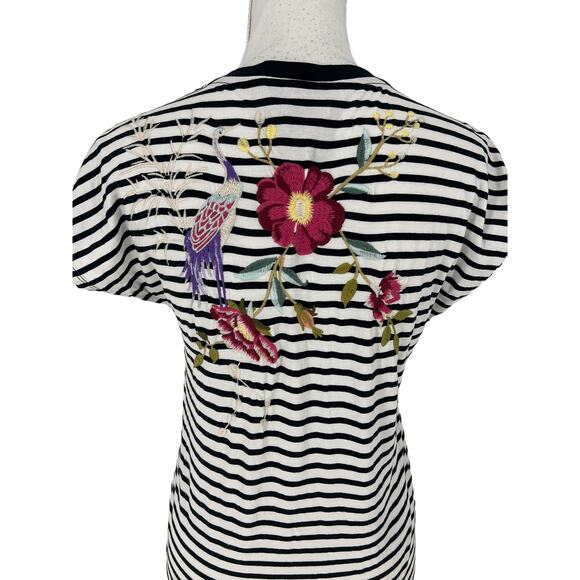 Johnny Was Osaka Striped Embroidered Short Sleeve Midi Dress - Picture 16 of 16